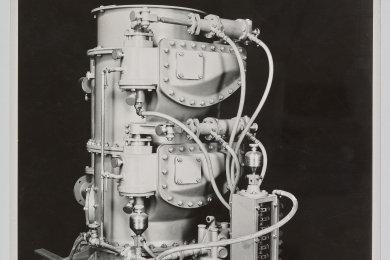 Foto von einem Modell einer Blasversatzmaschine im damaligen Bergbau-Museum Bochum