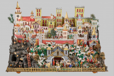 Bastelarbeit mit Weihnachtskrippe in sächsischer Landschaft 