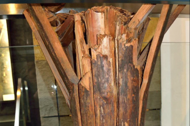 Holzstück, oben aufgespalten nach einem Experiment