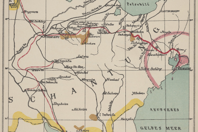 Plan der Provinz Schantung mit Einzeichnung der Bahnlinien und Kohlenfelder