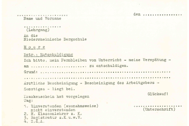 Formular Entschuldigung für Fernbleiben vom Unterricht