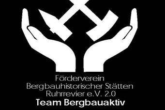 Zu sehen ist das Logo des Fördervereins mit Schlägel und Eisen über zwei wie eine Schale geöffneten Händen