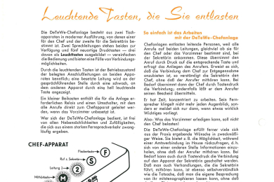 Prospektseite mit technischer Zeichnung und Text zu einer Telefonanlage