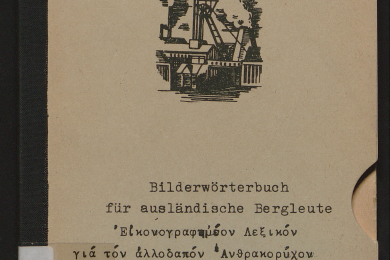 Deckblatt des Bildwörterbuchs mit Zeichnung einer Zeche und Aufschrift 