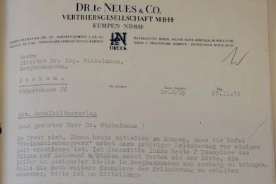 Dankschreiben des Verlages Dr. te Neues an den Museumsdirektor Winkelmann, erste Seite 