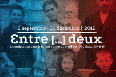 Ausstellungsplakat mit einer Bergarbeiterfamilie aus Polen
