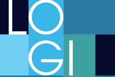 Das Veranstaltungsplakat mit dem grafisch verfremdeten Titel Logik und Lücke vor blau gemustertem Hintergrund