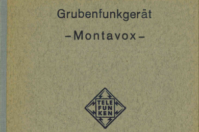Prospektdeckblatte Text: Grubenfunkgerät Montavox und Logos von Telefunken