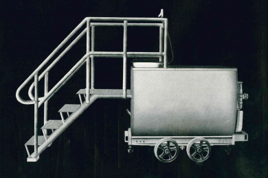 Zeichnung eines Toilettenwagens, Seitenansicht