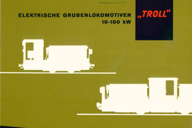 Werbung für elektrische Grubenlokomotive Troll mit Abbildung und Text