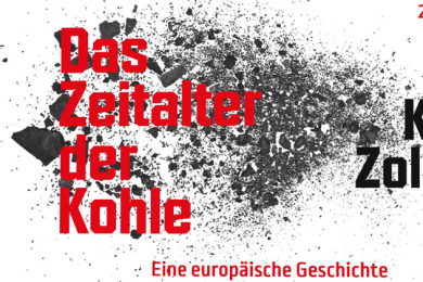 Das Ausstellungsplakat mit dem Titel, im Hinterrund Kohlebrocken