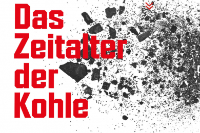 Ausstellungsplakat Zeitalter der Kohle mit Kohlebrocken vor weissem Hintergrund
