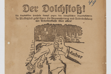Flugblatt mit einer Zeichnung von George Grosz und einem Text von Hermann Grothe.