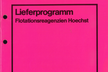 pinkes Deckblatt mit schwarzer Aufschrift Lieferprogramm Flotationsreagenzien von Hoechst