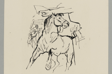 Das Pferd läuft in die enger werdende Strecke