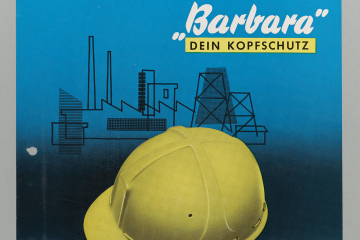 Auf dem Werbeblatt von 1959 ist auf blauem Grund ein gelber Schutzhelm „Barbara“ zu sehen. Im Hintergrund befinden sich Strichzeichnungen von Industrie und Bergwerksanlagen.