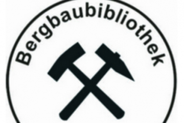 Das Bild zeigt das Logo der Bergbaubibliothek Alsdorf mit Name und gekreuzten Schlägel und Eisen