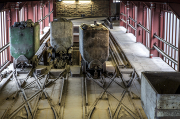 Blick in eine Übertageanlage mit Kohlenwagen