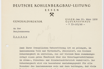 Dankschreiben der Deutschen Kohlenbergbau-Leitung an Museumsdirektor Winkelmann 